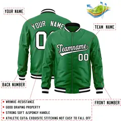 Kelly Green White Black Full-Zip Varsity Letterman Bomber Jacket 2