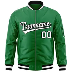 Kelly Green White Black Full-Zip Varsity Letterman Bomber Jacket 3