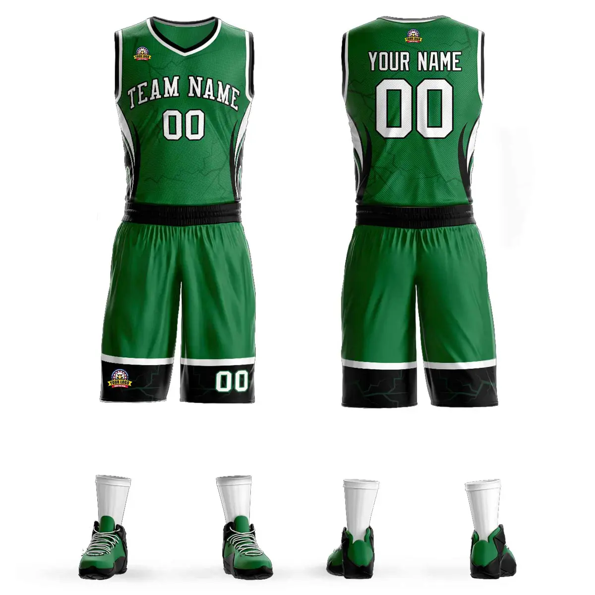 Kelly Green White Black Graffiti Lightning Basketball Jersey