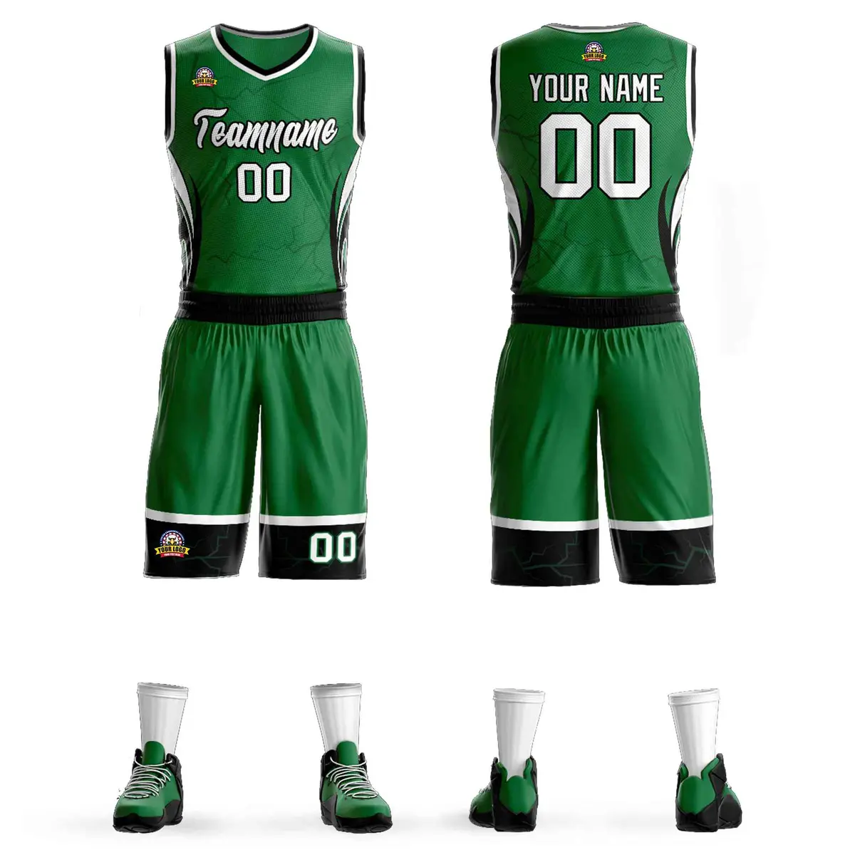 Kelly Green White Black Graffiti Lightning Basketball Jersey