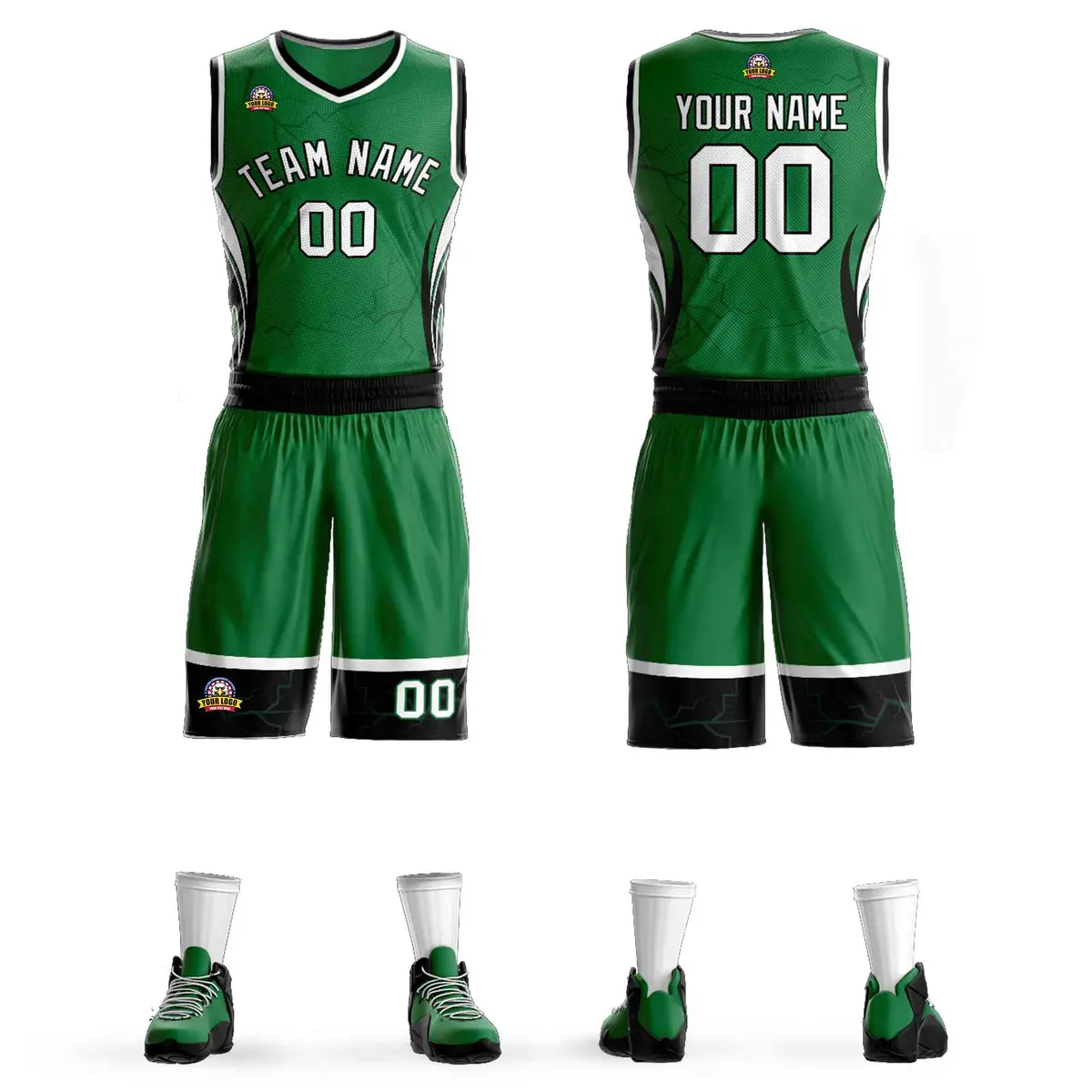 Kelly Green White Black Graffiti Lightning Basketball Jersey