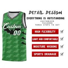 Kelly Green White Black Halloween Bat Pattern Basketball Jersey 2