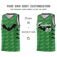 Kelly Green White Black Halloween Bat Pattern Basketball Jersey 3