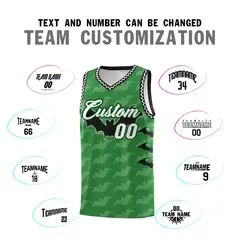 Kelly Green White Black Halloween Bat Pattern Basketball Jersey 4