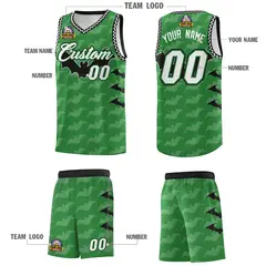 Kelly Green White Black Halloween Bat Pattern Basketball Jersey 5