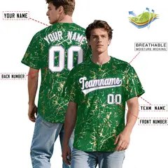 Kelly Green White Black & Shiny Gold Cracked Foil Baseball Jersey 2