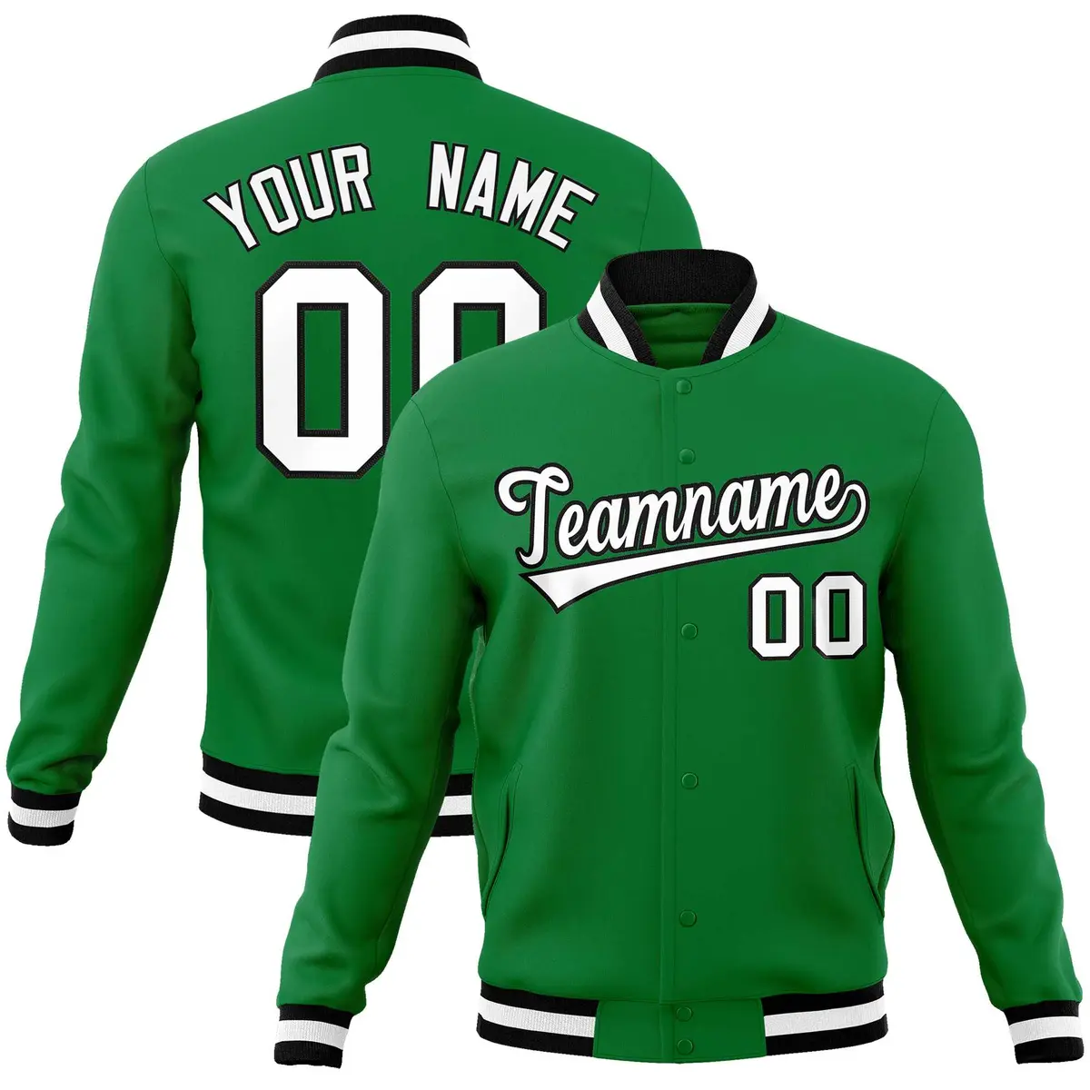 Kelly Green White-Black Varsity Full-Snap Letterman Jacket