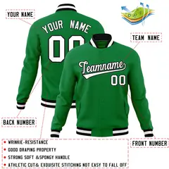 Kelly Green White-Black Varsity Full-Snap Letterman Jacket 4