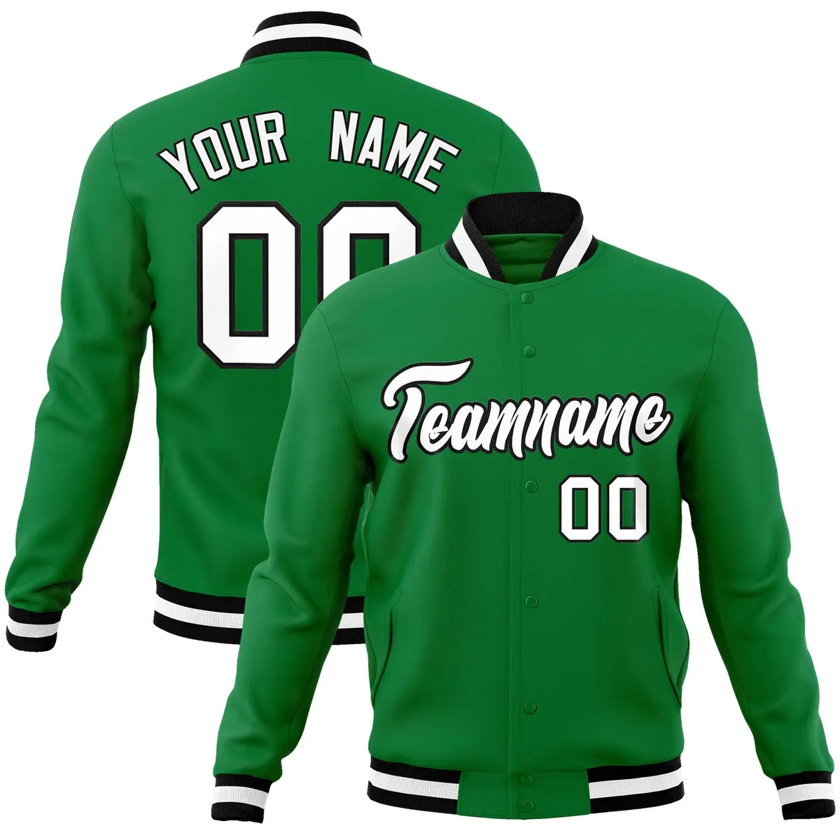 Kelly Green White-Black Varsity Full-Snap Letterman Jacket