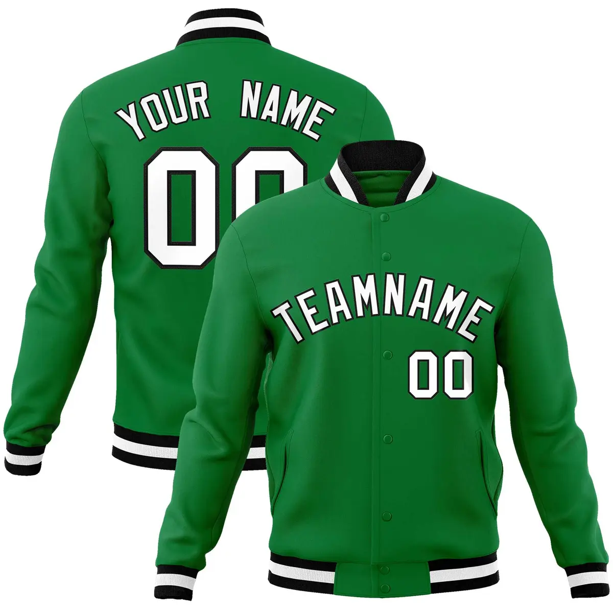 Kelly Green White-Black Varsity Full-Snap Letterman Jacket