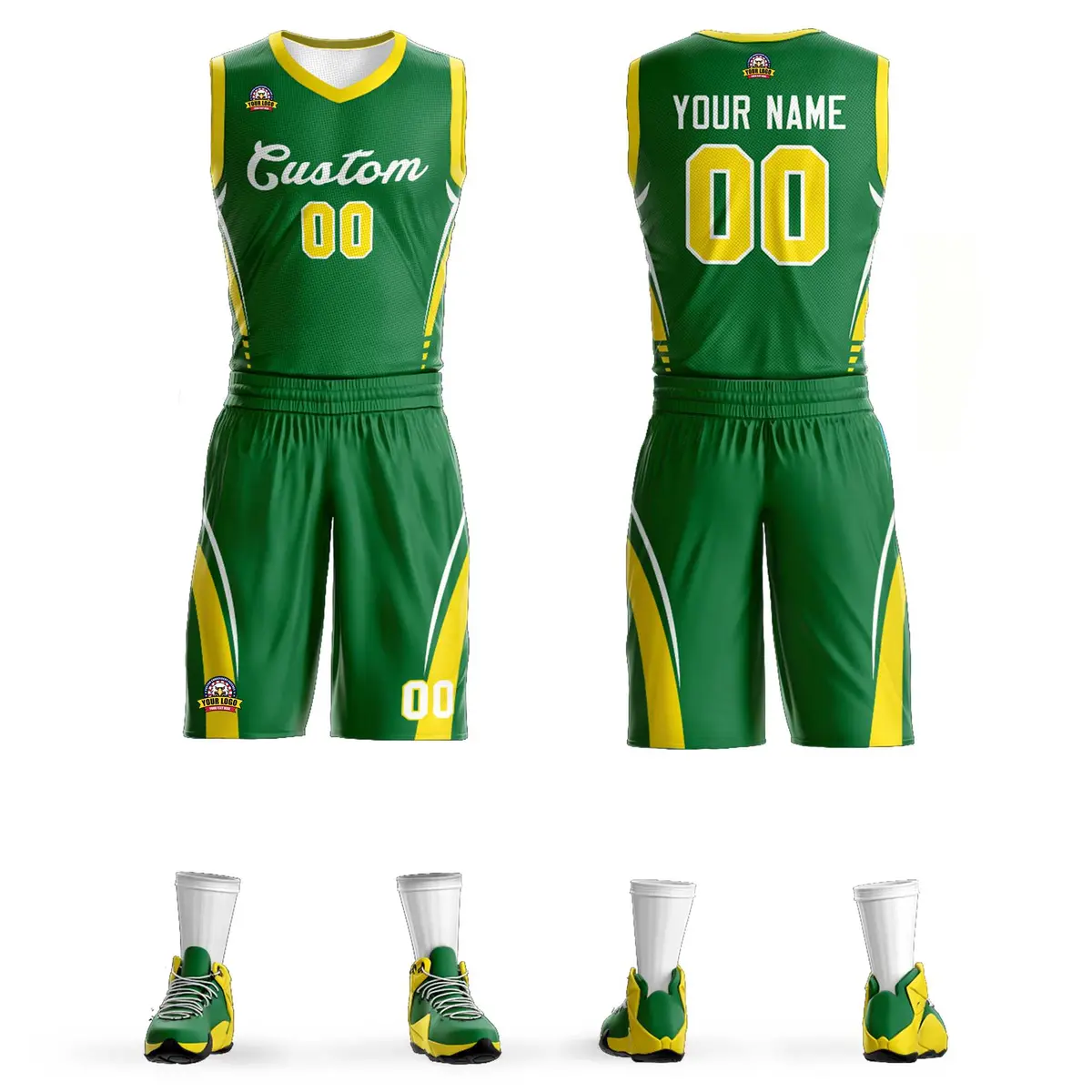 Kelly Green White Classic Mesh Basketball Jersey Sets