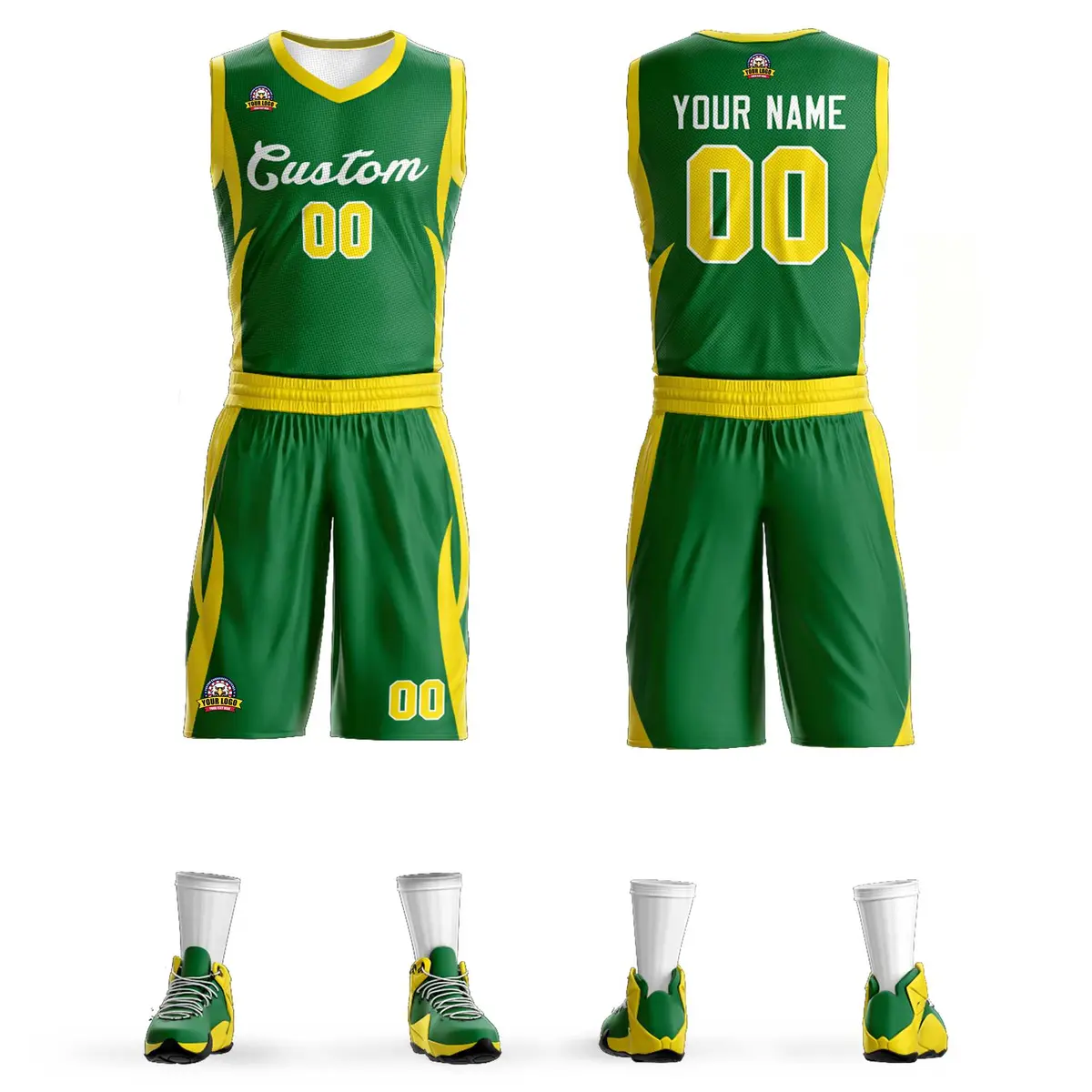 Kelly Green White Classic Mesh Basketball Jersey Sets