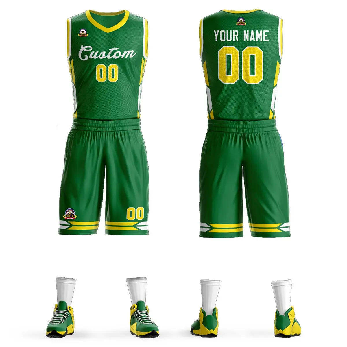 Kelly Green White Classic Mesh Basketball Jersey Sets