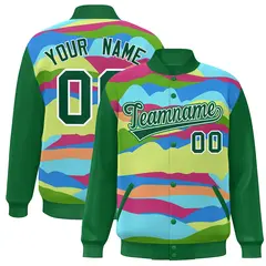 Kelly Green White Clouds Graffiti Varsity Full-Snap Jacket