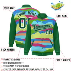 Kelly Green White Clouds Graffiti Varsity Full-Snap Jacket 2