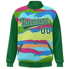 Kelly Green White Clouds Graffiti Varsity Full-Snap Jacket 3