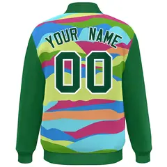 Kelly Green White Clouds Graffiti Varsity Full-Snap Jacket 4