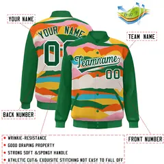 Kelly Green White Clouds Graffiti Varsity Full-Snap Jacket 2