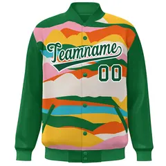 Kelly Green White Clouds Graffiti Varsity Full-Snap Jacket 3