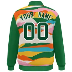 Kelly Green White Clouds Graffiti Varsity Full-Snap Jacket 4