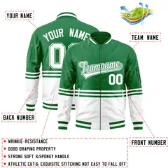 Kelly Green White Color Block Full-Zip Varsity Letterman Bomber Jacket 2