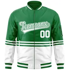 Kelly Green White Color Block Full-Zip Varsity Letterman Bomber Jacket 3