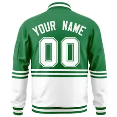 Kelly Green White Color Block Full-Zip Varsity Letterman Bomber Jacket 4