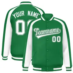 Kelly Green White Color Block Raglan Varsity Letterman Jacket 1