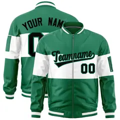 Kelly Green White Color Block Varsity Letterman Bomber Jacket