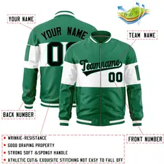 Kelly Green White Color Block Varsity Letterman Bomber Jacket 2