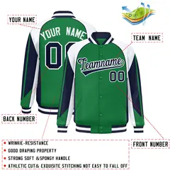 Kelly Green White Color Block Varsity Raglan Letterman Jacket 2