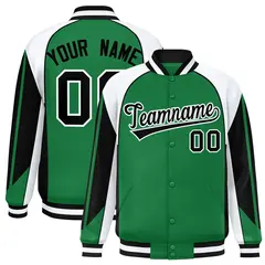Kelly Green White Color Block Varsity Raglan Letterman Jacket 1