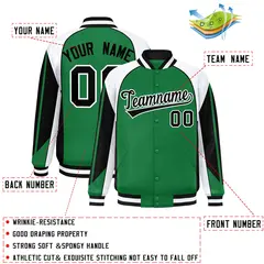 Kelly Green White Color Block Varsity Raglan Letterman Jacket 2