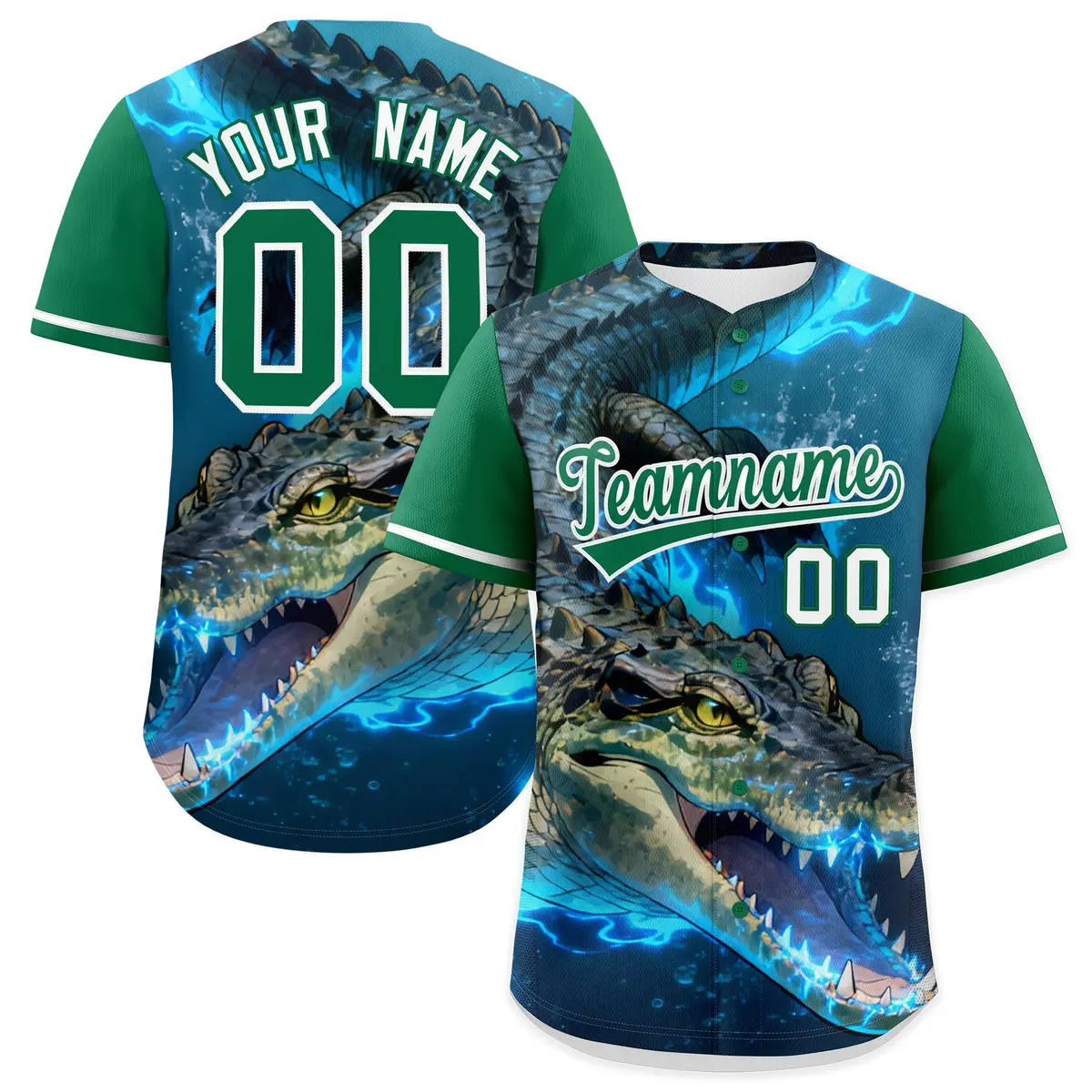 Kelly Green White Crocodile Graffiti Baseball Jersey