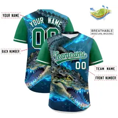 Kelly Green White Crocodile Graffiti Baseball Jersey 2
