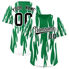 Kelly Green White Flame Pattern Pullover Baseball Jersey 1