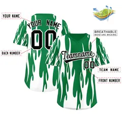 Kelly Green White Flame Pattern Pullover Baseball Jersey 2