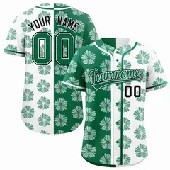 Kelly Green White Flower Graffiti Split Baseball Jersey