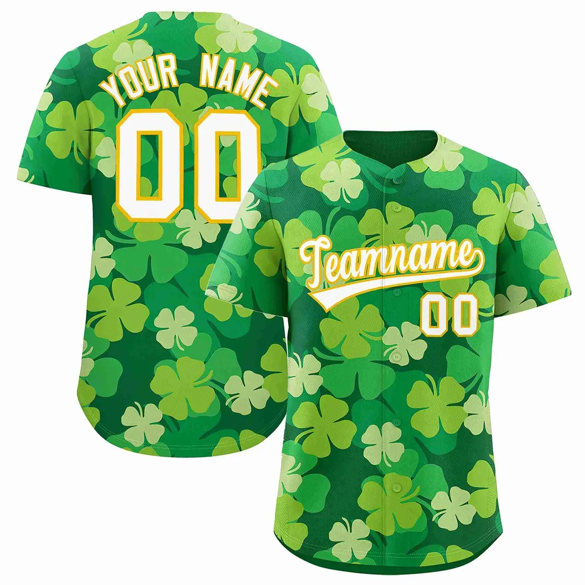 Kelly Green White Four Leaf Clover St. Patrick's Day Baseball Jersey