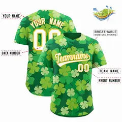 Kelly Green White Four Leaf Clover St. Patrick's Day Baseball Jersey 2