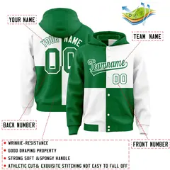 Kelly Green White Four Squares Color Block Varsity Letterman Jacket Hoodie 4
