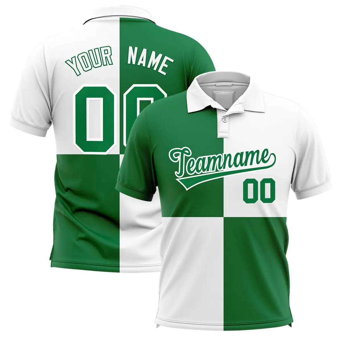 Kelly Green White Four Squares Performance Polo Shirt