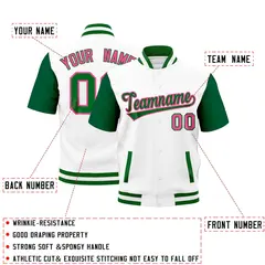 Kelly Green White Full-Snap Short Sleeve Varsity Jacket 2