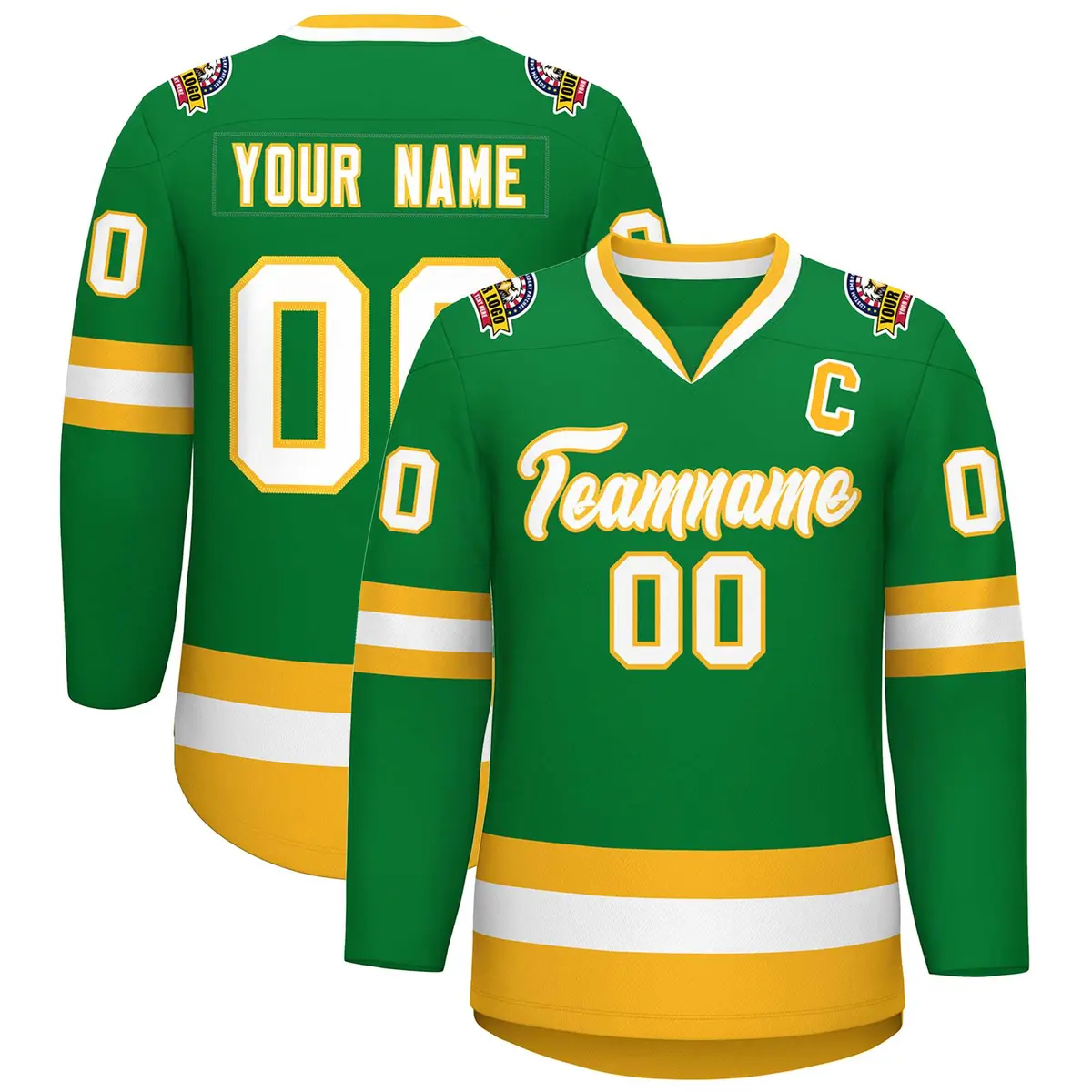 Kelly Green White-Gold Classic Style Hockey Jersey
