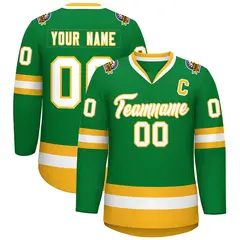 Kelly Green White-Gold Classic Style Hockey Jersey
