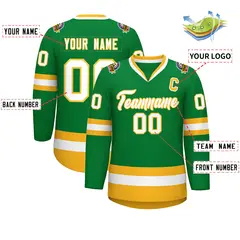 Kelly Green White-Gold Classic Style Hockey Jersey 2