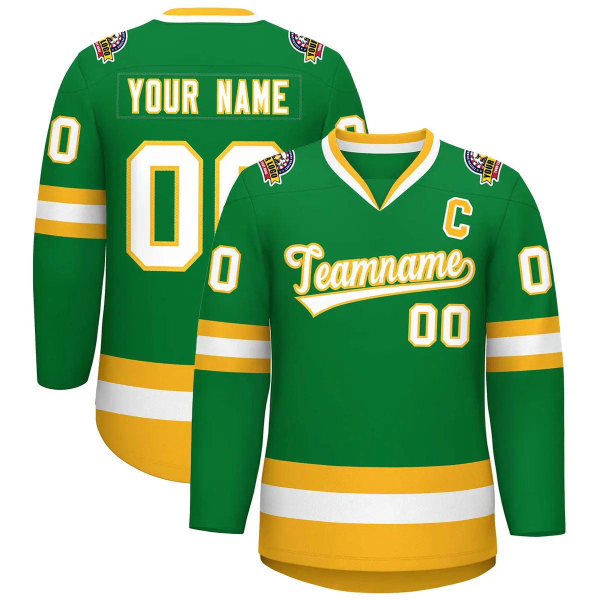 Kelly Green White-Gold Classic Style Hockey Jersey