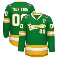 Kelly Green White-Gold Classic Style Hockey Jersey 1