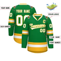 Kelly Green White-Gold Classic Style Hockey Jersey 2