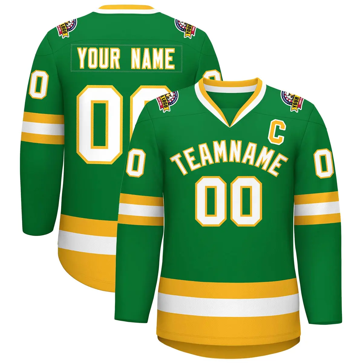 Kelly Green White-Gold Classic Style Hockey Jersey
